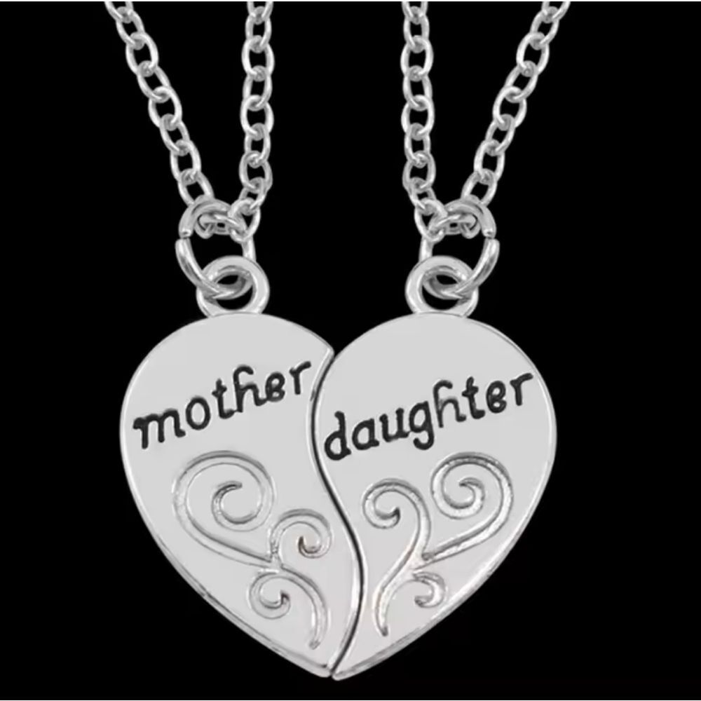 Mother Daughter Necklace Hearts Silver Plated New F7